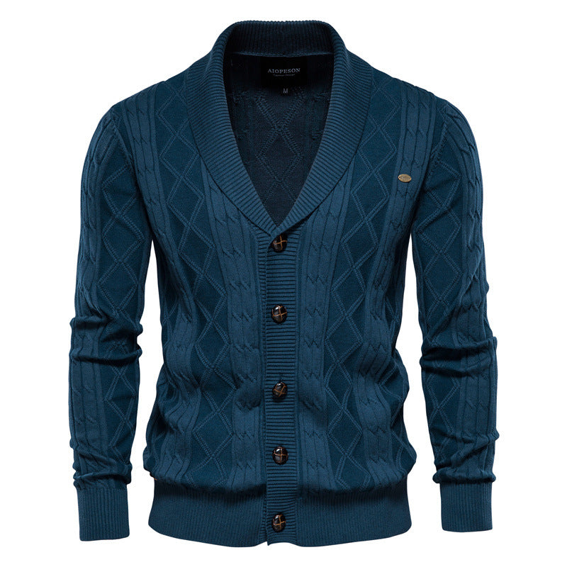 Herren Strickjacke mit stilvollem Überkragen und klassischem Muster EB