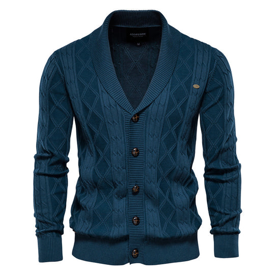 Herren Strickjacke mit stilvollem Überkragen und klassischem Muster EB