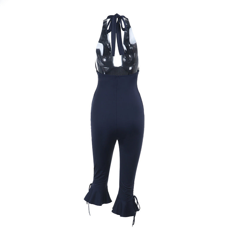 Damen Eleganter Jumpsuit mit hochgeschlossenem Design und Rüschendetails EB