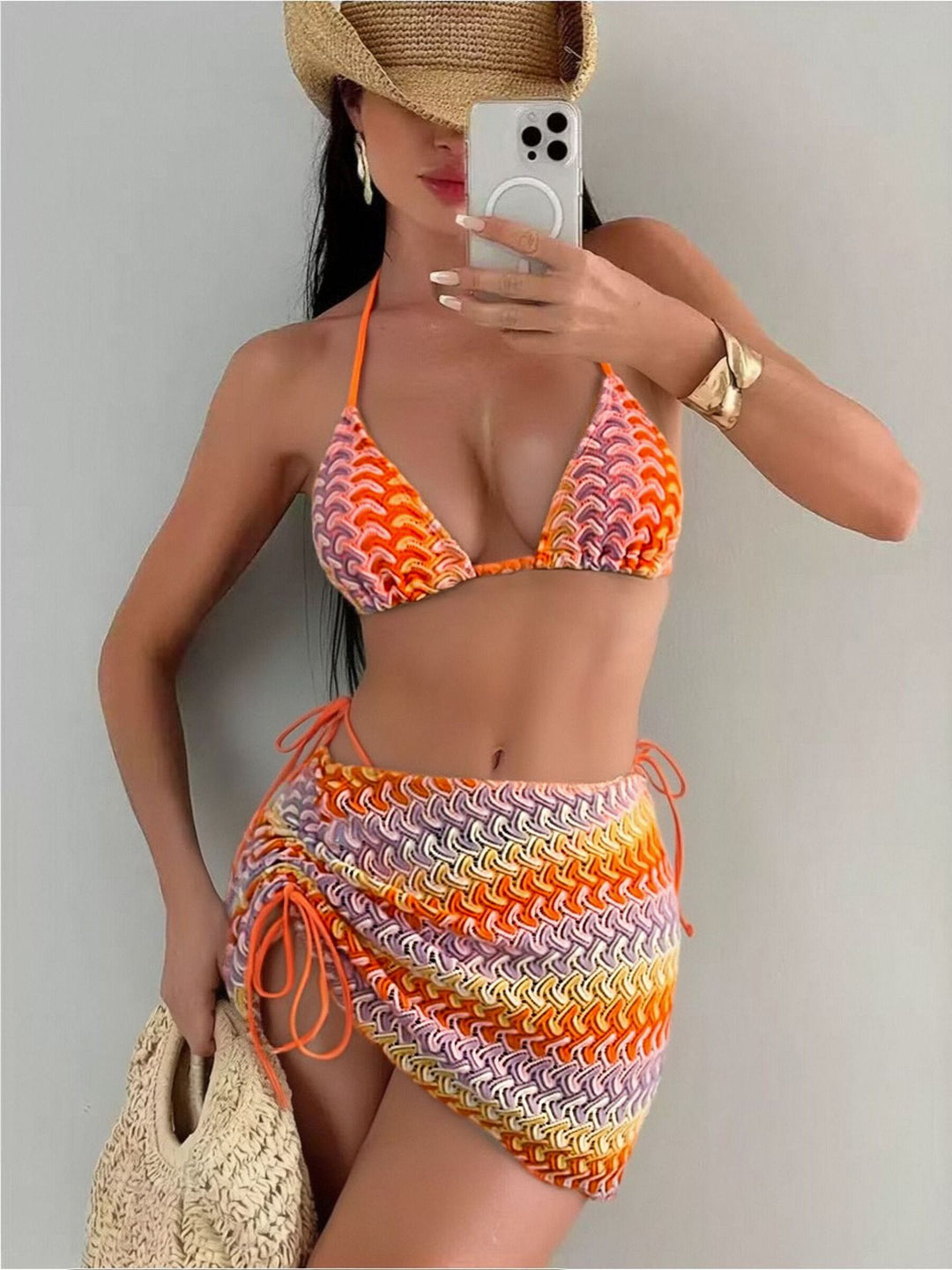Damen Crocheted Bikini mit Wickelrock EB