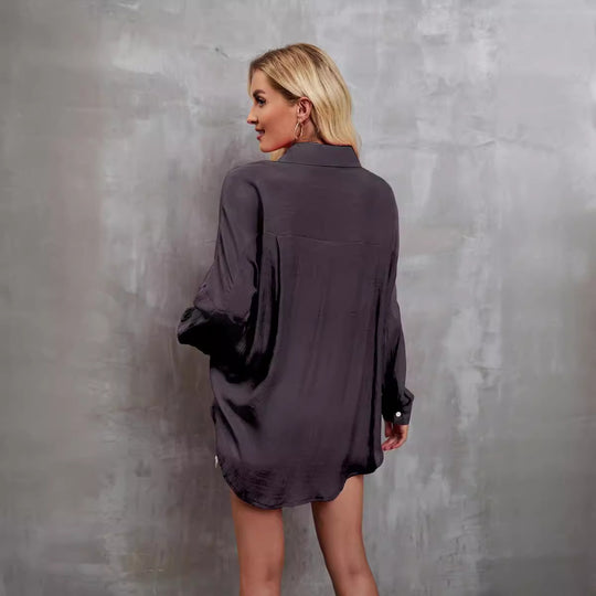 Damen leichtes Überblusenshirt aus atmungsaktivem Stoff mit Taschen EB