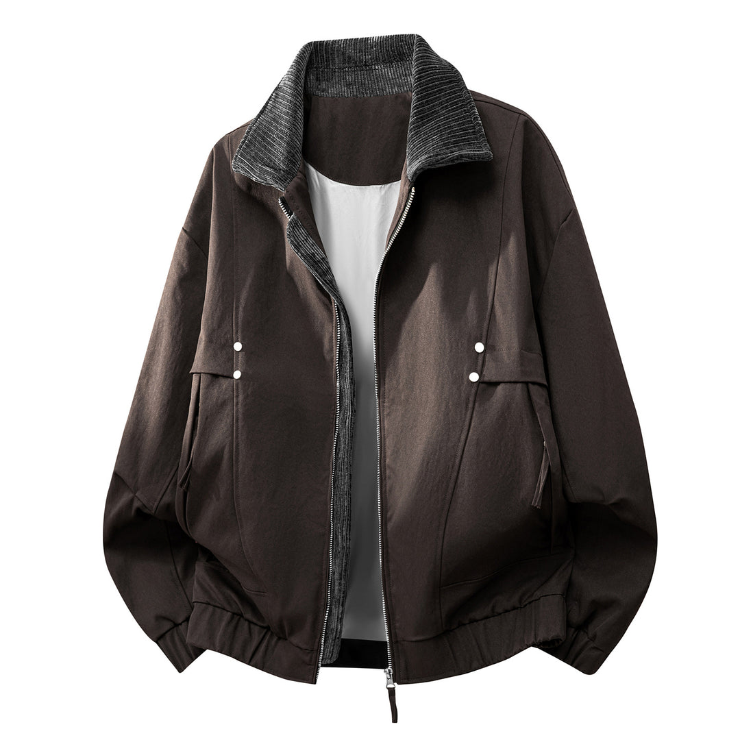 Unisex  oversized relaxed bomber jacket with corduroy contrast collar and elastic hem EB