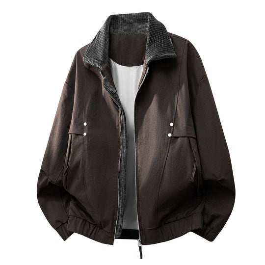 Unisex  oversized relaxed bomber jacket with corduroy contrast collar and elastic hem EB