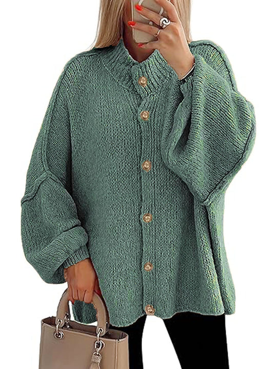 Damen oversized Strickjacke mit Knopfverschluss EB