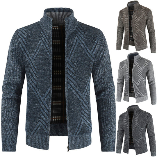 Herren Strickjacke mit hochgeschlossenem Reißverschluss und modernem Muster EB