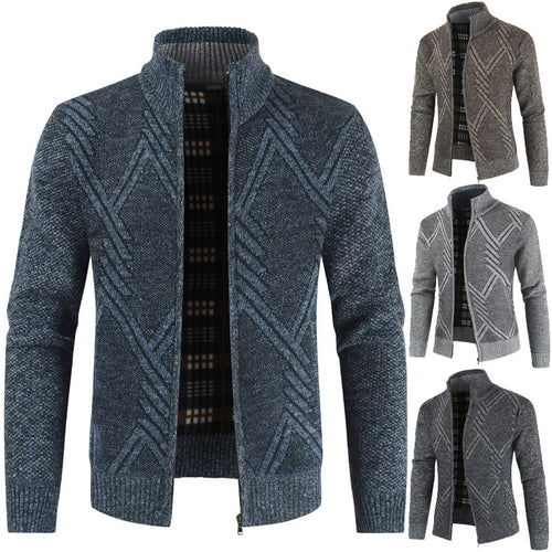 Herren Strickjacke mit hochgeschlossenem Reißverschluss und modernem Muster EB