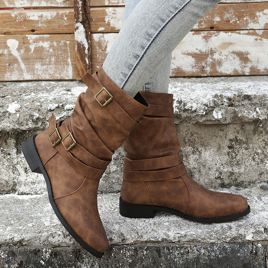Damen Robuste Stiefel mit modischen Schnallen und lässigem Design EB