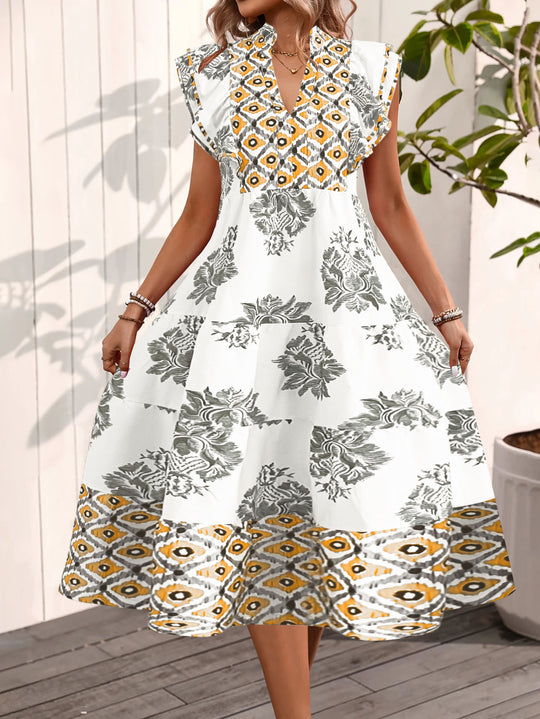 Damen Casual Blusenkleid mit floralem Muster und modernem V-Ausschnitt EB