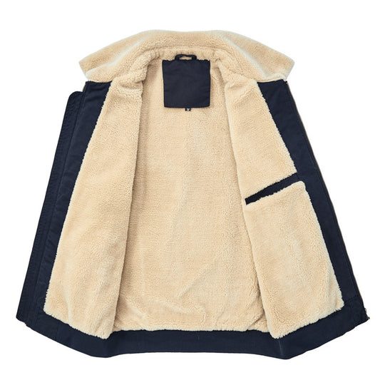Herren Bomberjacke mit durchgehendem Sherpa‑Futter und Umlegekragen EB