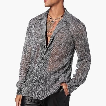 Damen nan schimmernde Crinkle-Hemdbluse mit Viskose-Optik Hemdkragen und Manschetten EB