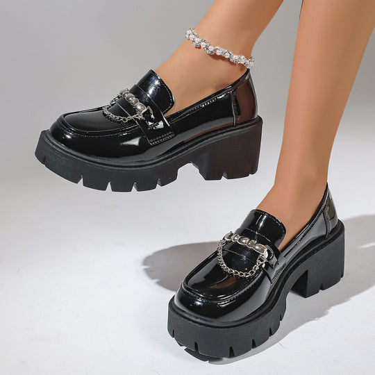 Damen Chunky Loafers mit glattem Obermaterial und robustem Plateau-Heel EB