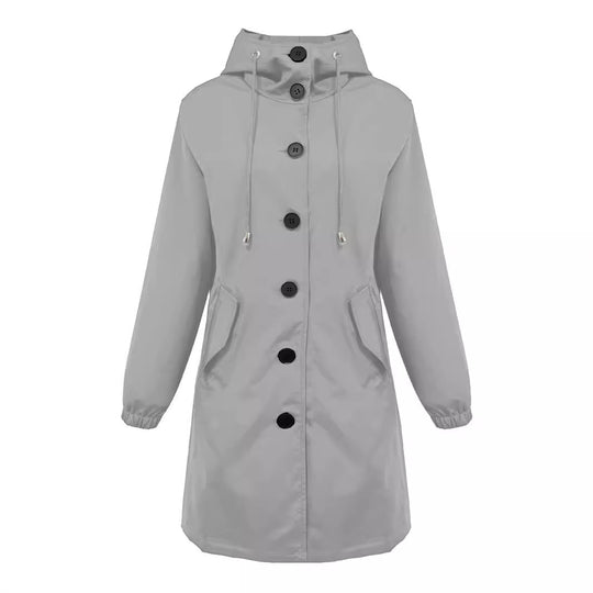 Damen nan leichter Regenparka mit Kapuze, überlanger Knopfleiste, Tunnelzug und aufgesetzten Taschen EB