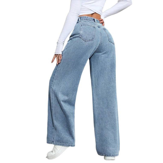 Damen Elegante High-Waist Jeans im weiten Schnitt mit glitzerndem Detail EB