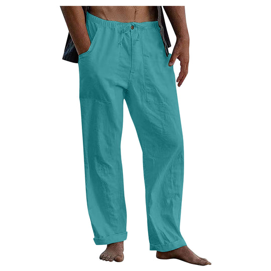 Herren nan lockere Leinenhose mit Gummibund und aufgesetzten Seitentaschen EB