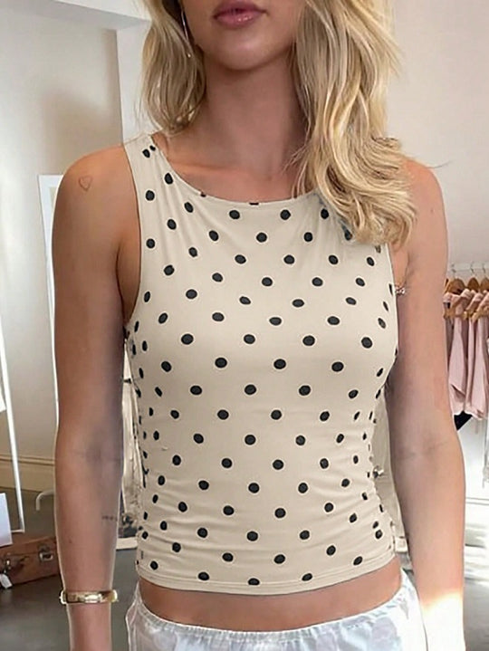 Damen ärmelloses Top mit Polka-Dots und figurbetontem Schnitt EB