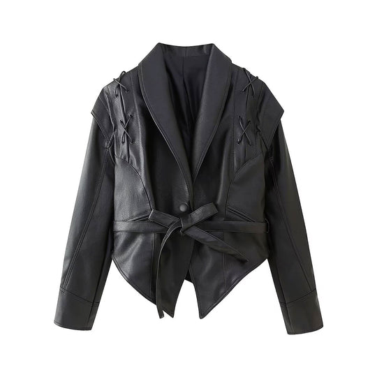 Damen Bikerjacke mit raffinierten Schnürdetails und tailliertem Schnitt EB