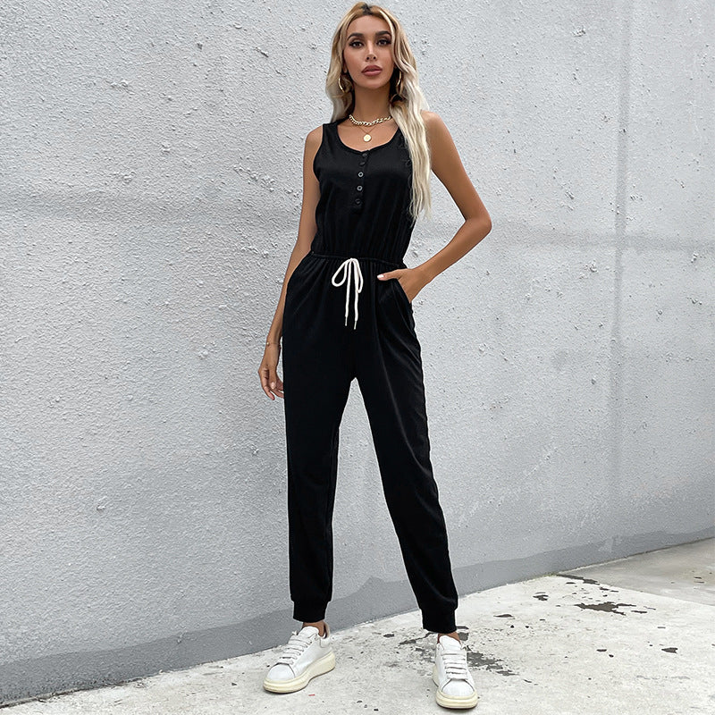 Damen Jumpsuit mit elastischem Taillenbund und praktischen Taschen EB