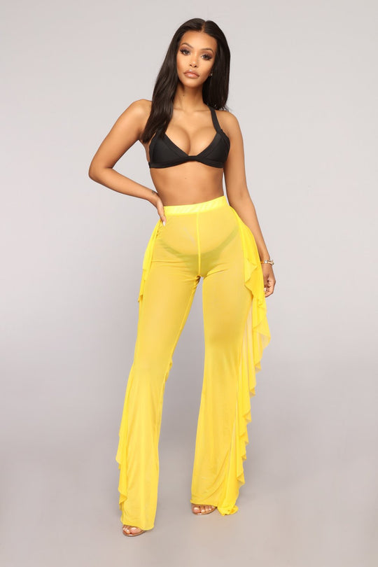 Damen Anziehbare Boho-Hosen mit Rüsche EB