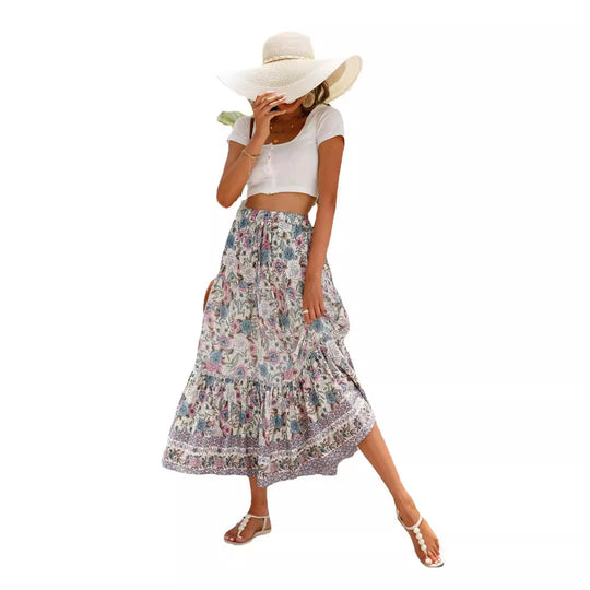 Damen Sommer-Rock mit floralen Mustern und voluminösem Saum EB
