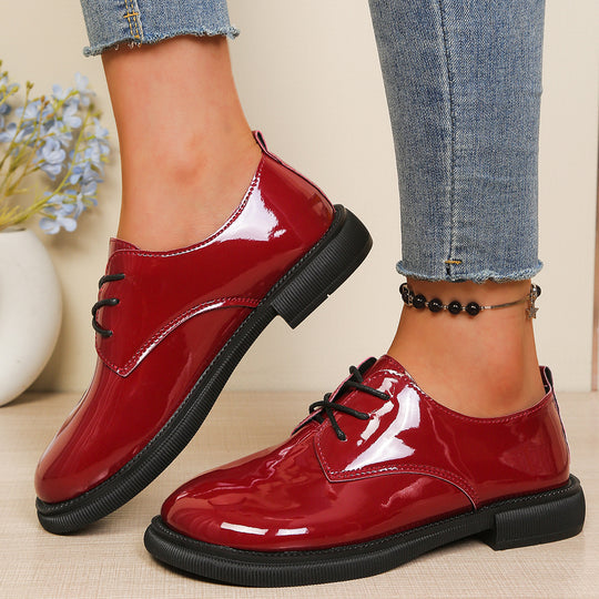 Damen glänzende Schnürschuhe mit modischem Design und robuster Sohle EB