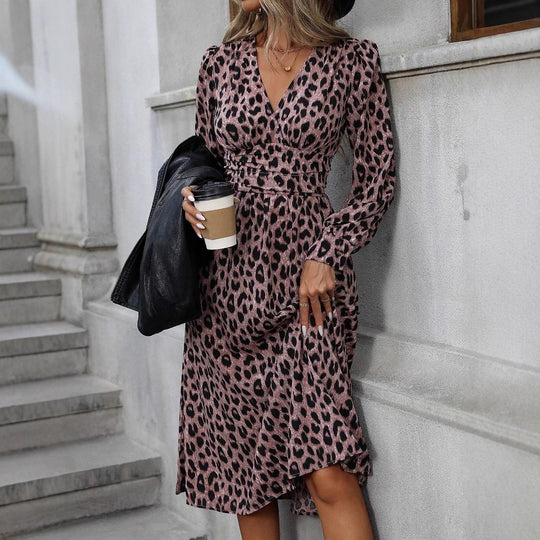 Damen Wickelkleid mit animalischem Print und elegantem V-Ausschnitt EB