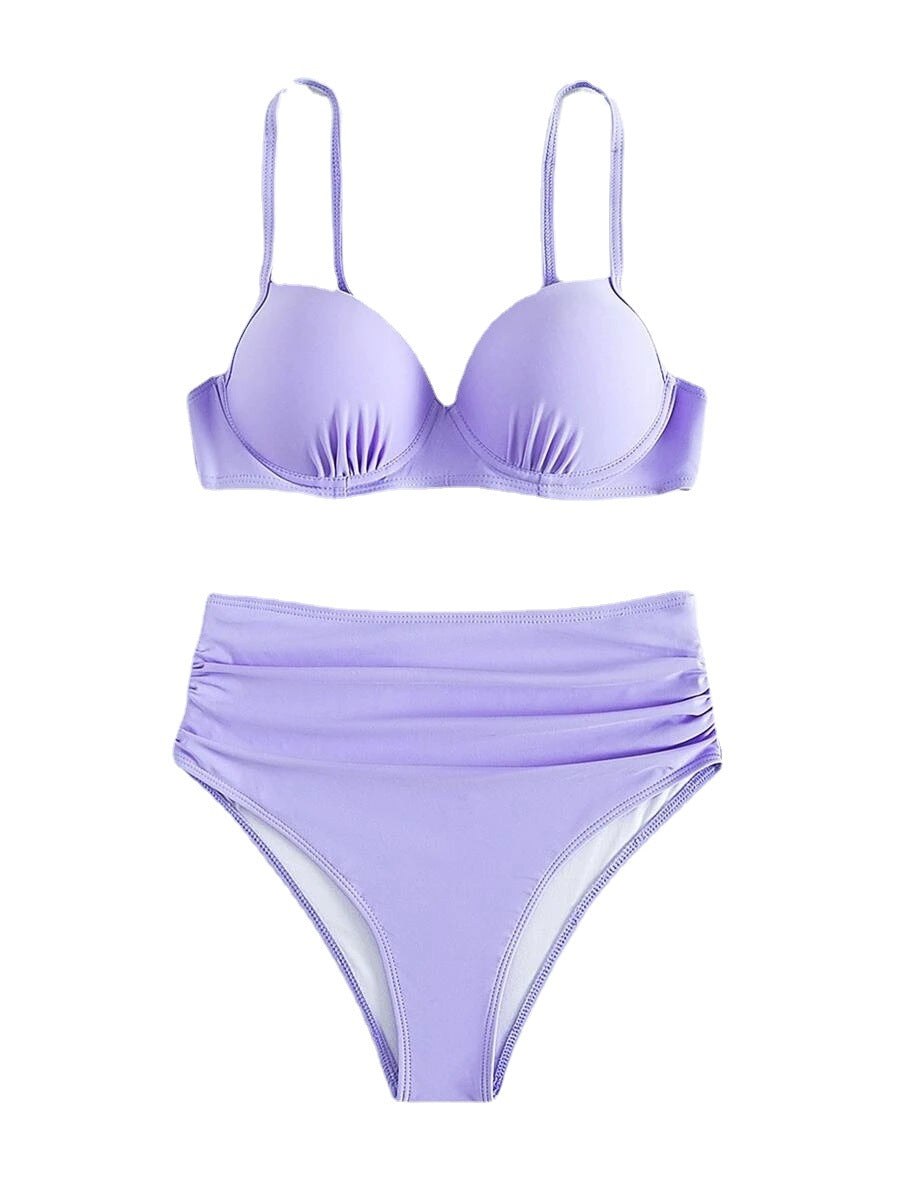 Damen Hochgeschnittener Bikini mit gepolstertem Oberteil und verstellbaren Trägern EB
