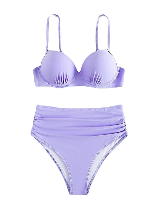 Damen Hochgeschnittener Bikini mit gepolstertem Oberteil und verstellbaren Trägern EB