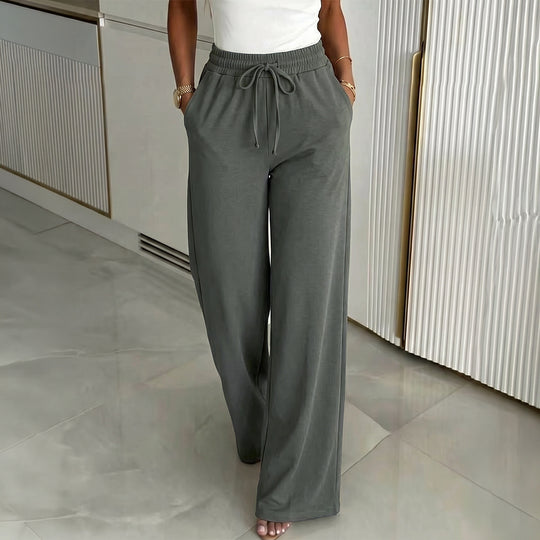 Damen nan weite High‑Waist Leinenhose mit elastischem Tunnelzugbund und Seitentaschen EB