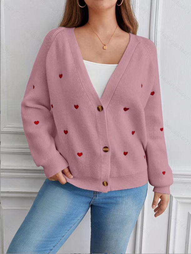 Damen Strickjacke mit Herzmotiven und Knopfverschluss EB