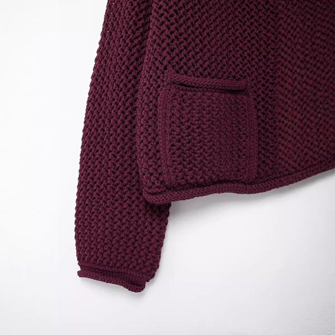 Damen Strickjacke mit großen Knöpfen und Taschen EB