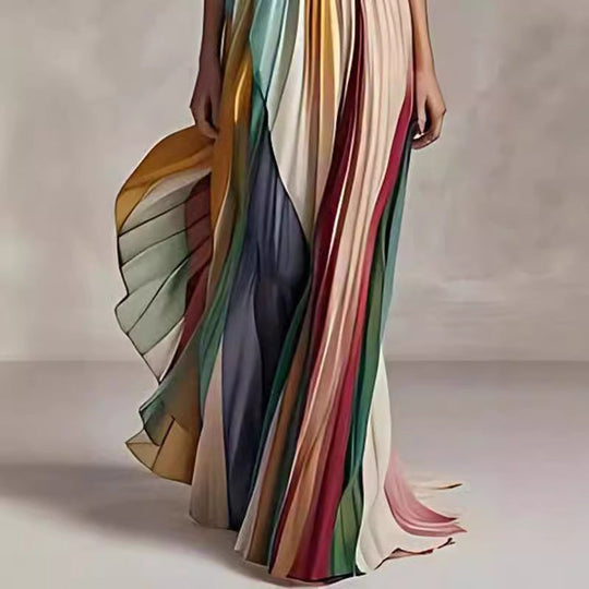 Damen Maxikleid mit Schwingenden Falten und Elegantem Bandeau-Ausschnitt EB