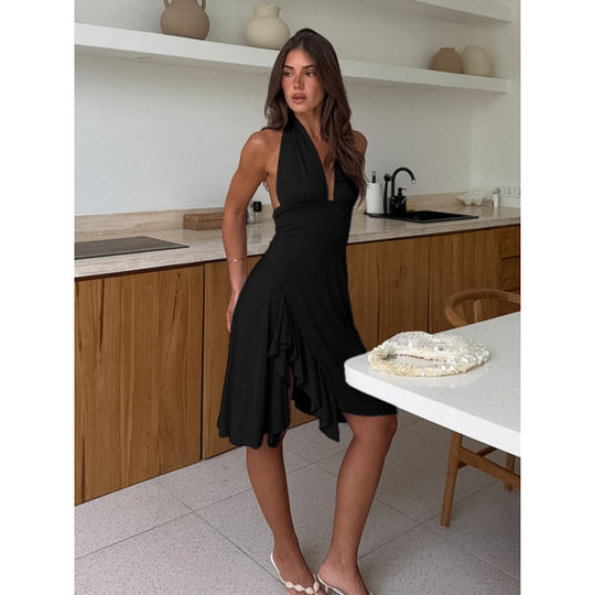 Damen Wickelkleid mit elegantem Halsausschnitt und asymmetrischem Saum EB
