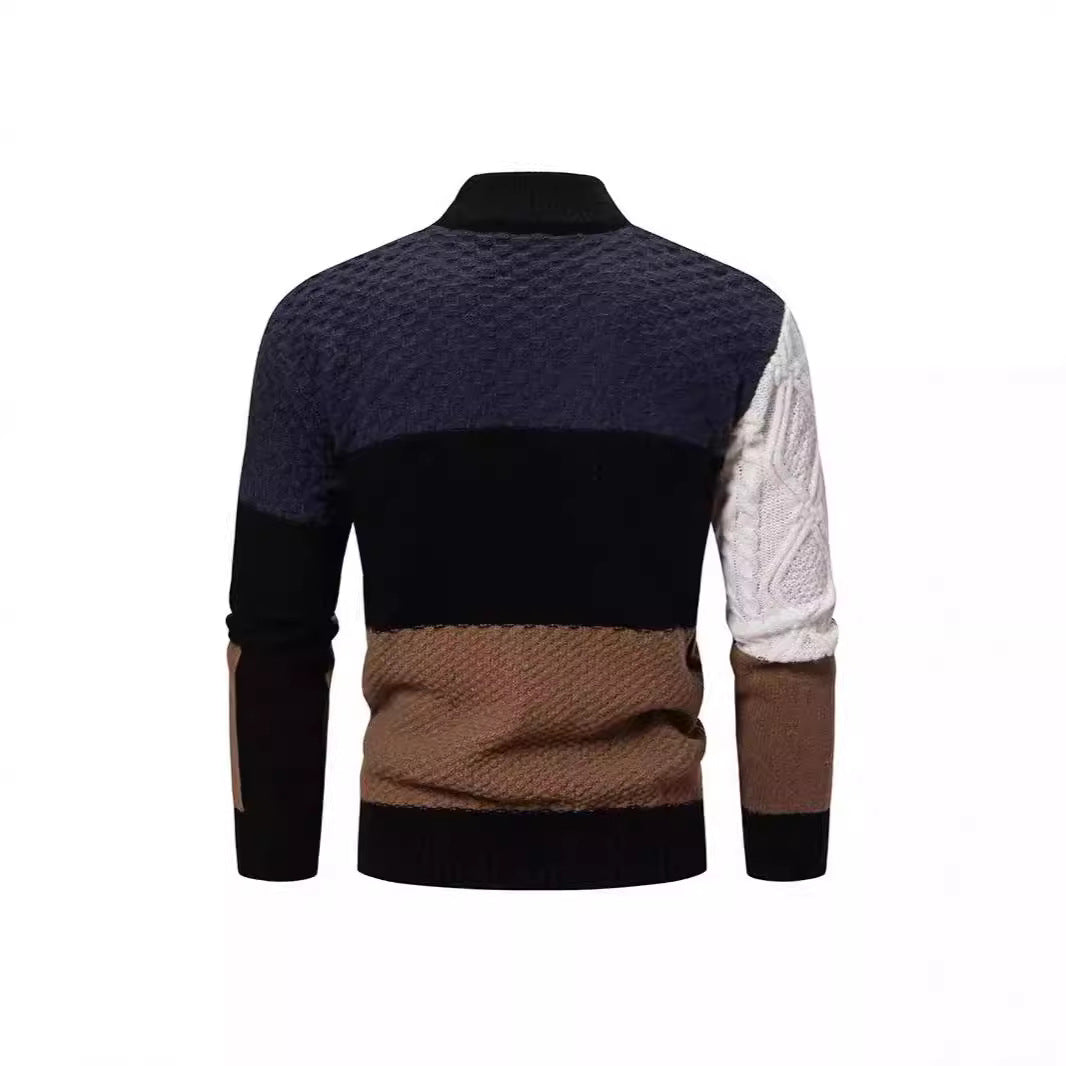 Herren modischer Strickpullover mit kreativem Farbblockdesign und hohem Kragen EB