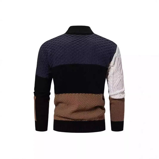 Herren modischer Strickpullover mit kreativem Farbblockdesign und hohem Kragen EB