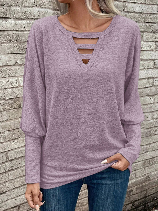 Damen lässiges Oberteil mit V-Ausschnitt und Cut-Out-Details EB