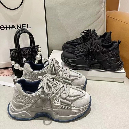 Damen Sportliche chunky Sneakers mit atmungsaktiver Oberflächenstruktur EB