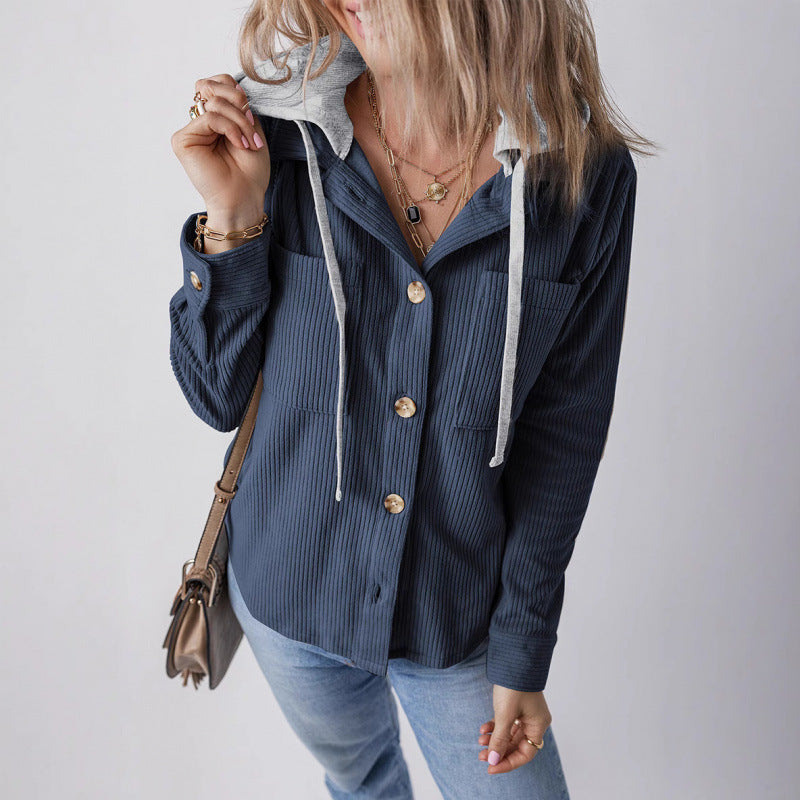 Damen lässige Hemdjacket mit Kapuze und seitlichen Taschen EB