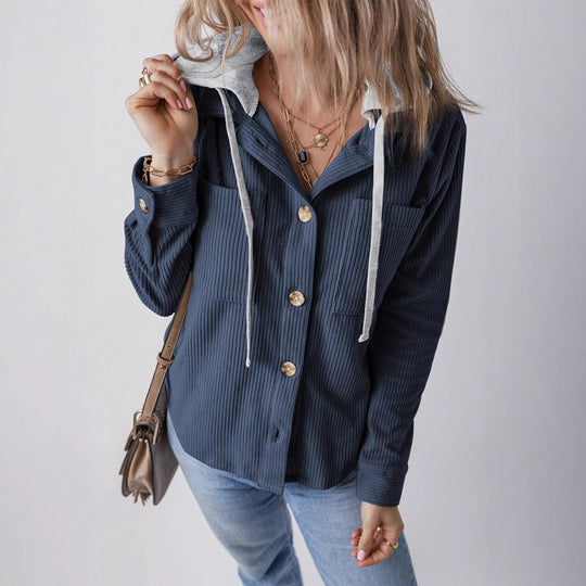 Damen lässige Hemdjacket mit Kapuze und seitlichen Taschen EB