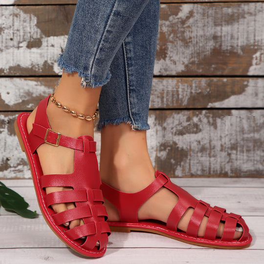 Damen komfortable Riemchen-Sandalen mit verstellbarem Fußbett und eleganter Schnallenverzierung EB
