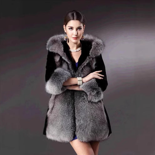 Damen Eleganter und warmer Kunstpelzparka mit Kapuze EB