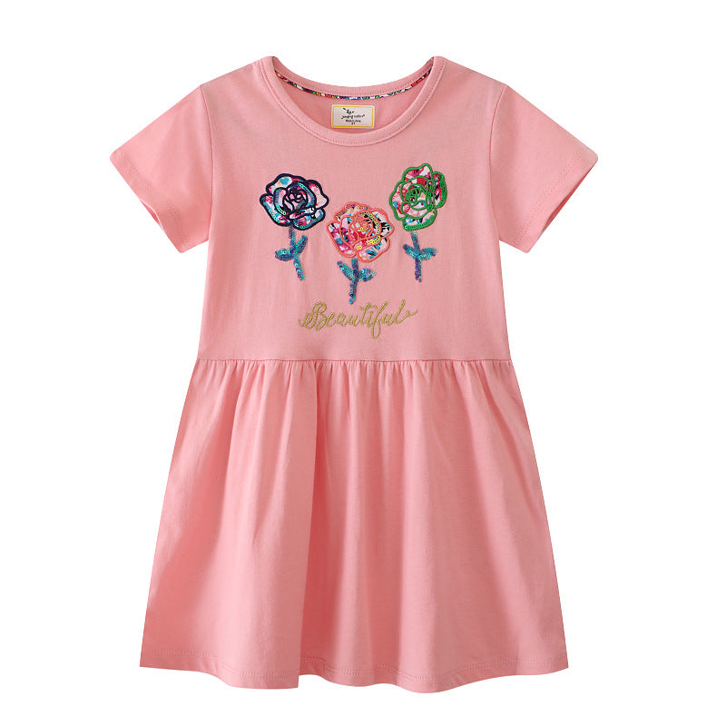 Mädchen Baumwollkleid mit floralem Design und funkelnden Applikationen EB