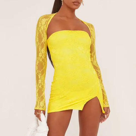 Damen Spitzenkleid mit langen Ärmeln EB