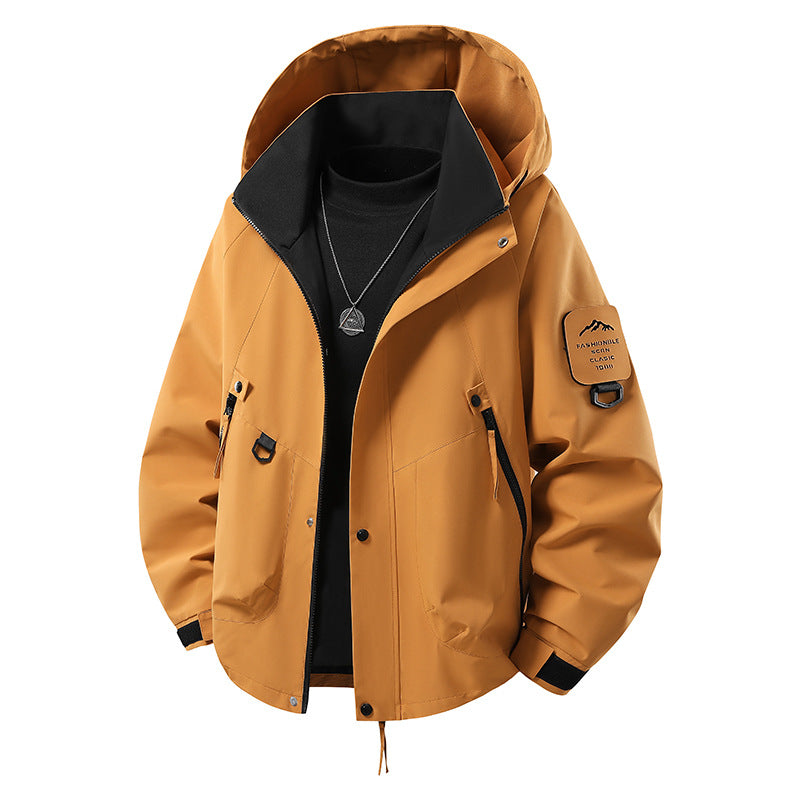 Herren wind- und wasserdichte Softshell-Outdoorjacke mit verstaubarer Kapuze, Utility-Taschen und verstellbaren Bündchen EB
