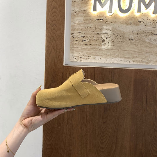 Damen bequeme Clogs mit dekorativem Schnallenverschluss und hochwertigem Veloursleder EB