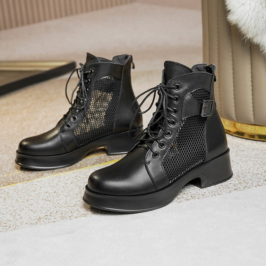 Damen Schnürstiefeletten mit Luftzirkulation und robustem Absatz EB