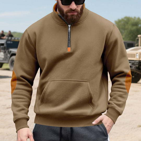Herren sportlicher Pullover mit halbem Reißverschluss und praktischem Kängurutasche EB