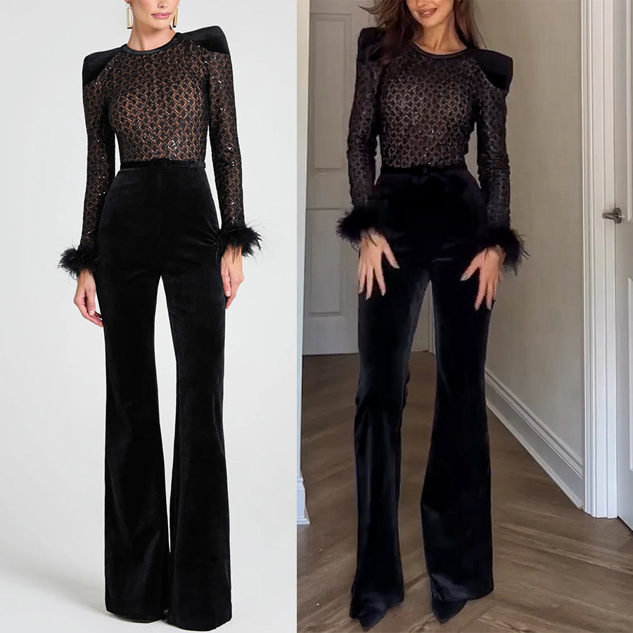 Damen Elegante und modische Bluse mit Pailletten und ausgestellten Ärmel EB