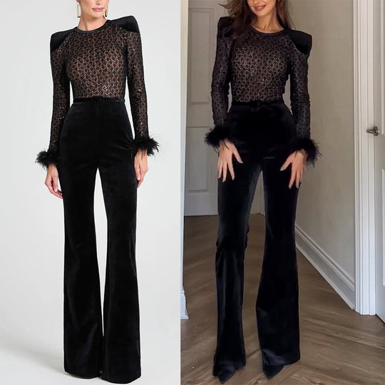 Damen Elegante und modische Bluse mit Pailletten und ausgestellten Ärmel EB