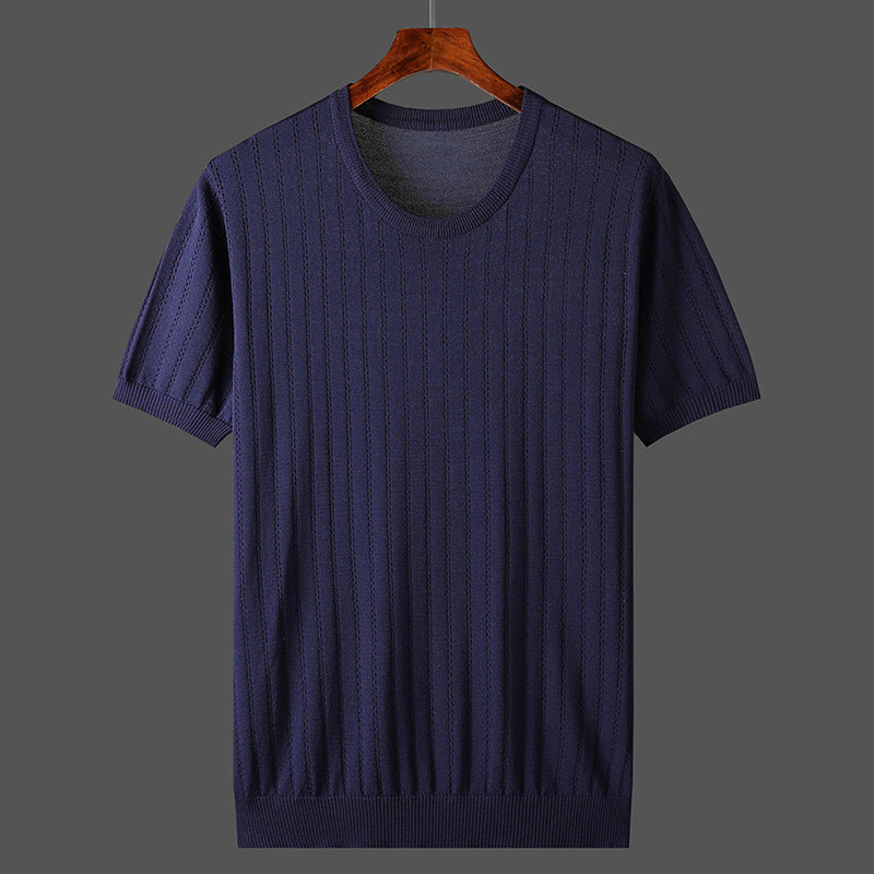 Damen Kurzarm Strickoberteil mit feinem Liniendesign und komfortablem Schnitt EB