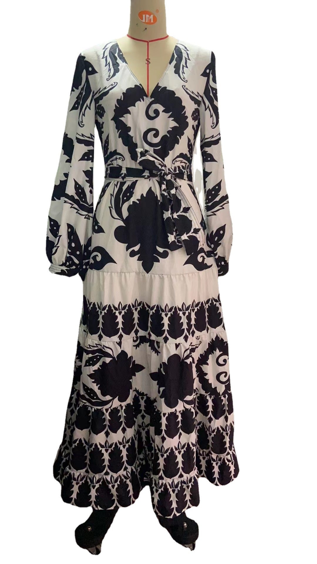 Damen Maxikleid mit floralem Druck und Bindegürtel EB